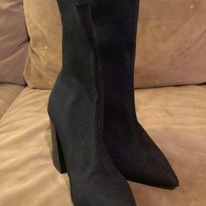 Shimmer Knitted Fabric Pointy Toe Chunky Heel